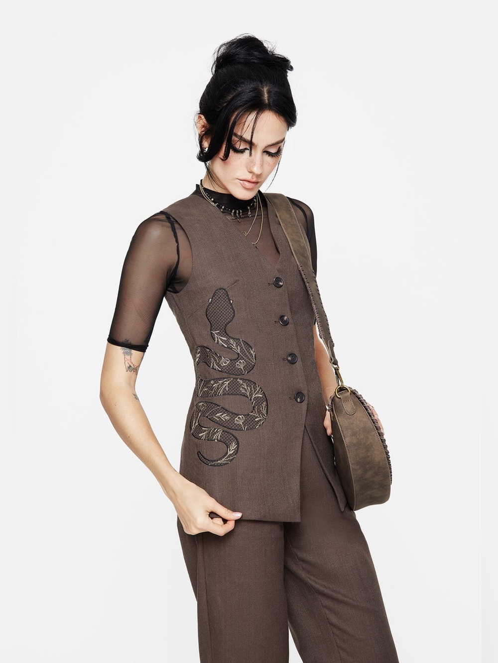 NWT Disturbia Gaia Linen Blend Snake Embroidered Longline Waistcoat US 16/UK 20 - Picture 6 of 8